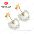 Butterfly forma brinco dourado desenhos branco brinco de cristal